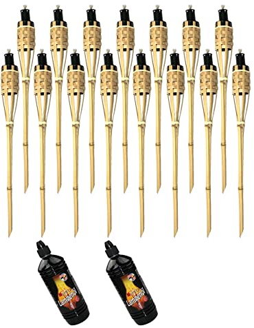 Moritz 15x Bambusfackeln Fackel Deluxe 60 cm Standard Natur + 2X 1000ml Lampenöl Gartenfackel Ölfackeln Garten Deko Öllampe Wegleuchte