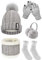 Tuopuda 5 Pièces Ensemble Femme Hiver Bonnet Écharpe Gants Cache-Oreilles Chaussettes Chaude Confortable (Gris)