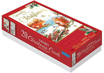 Weihnachtskarten mit Eichhörnchen und Häschen, schmal, mit Umschlägen, 20 Stück