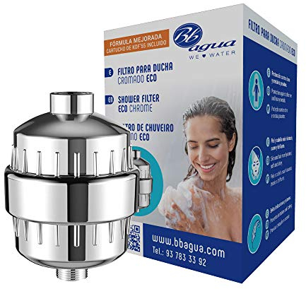 Filtro de Ducha Cromado ECO. Filtro para la ducha con Carbón Activado. Elimina el cloro, el olor y el sabor. Fácil de Instalar. Cuida tu piel y tu cabello. Bbagua.