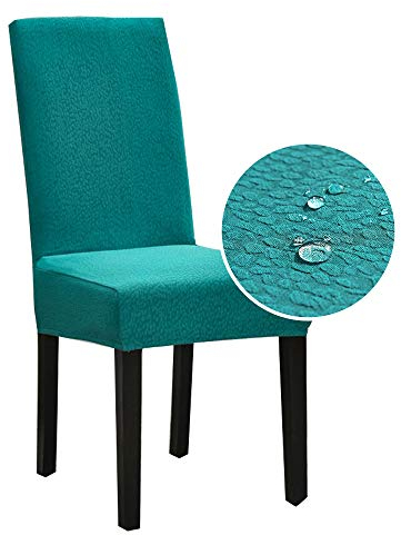 Morbuy Seersucker Stuhlhussen Stretch Universal Stuhlbezug, Wasserdicht Staubdicht Einfarbig Stuhl Husse für Hochzeit Weihnachten Bankett Hotel Dekoration (6 Stück,Türkis)