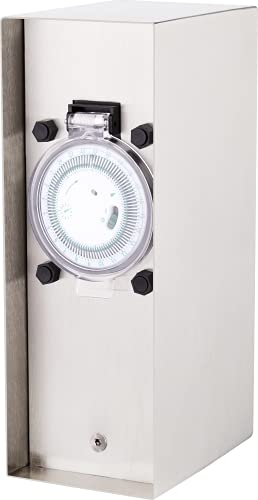 BOLD 19066 Orio Edelstahl Aussen-Steckdose-Garten (Steckdosen-Säule) mit 2-Fach Stecker-Verteiler mit Zeitschaltuhr (IP44 Outdoor Energie-Säule | bis 3680 Watt | 23 x 12 x 8,5 cm | Einfache Montage)