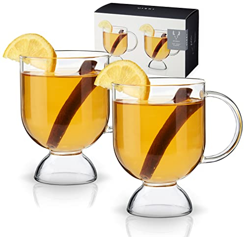 Viski Irish Coffee Glasses, Hot Toddy Glass Mug for Mulled Wine, Spiked Cider, Eggnog, Crystal Clear Coffee Mug Gift Set of 2, 12 oz