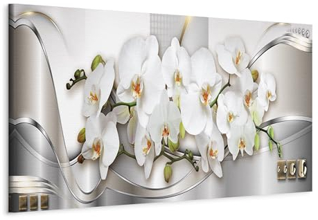 murando - Wandbilder XXL Blumen Orchidee 90x30 cm 1 tlg - Wand Deko Vlies Leinwand Bilder Groß Wanddeko Wohnzimmer Schlafzimmer Kunstdrucke Panoramabild - Natur Ornament Abstrakt silber