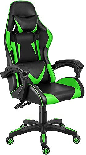 BAKAJI Sedia Poltrona Gaming Scrivana Ufficio Casa in Ecopelle Schienale Reclinabile Cuscino Lombare Poggiatesta Rotazione 360 Gradi Direzionale Altezza Regolabile Base 5 Ruote con Poggiapiedi (Verde)