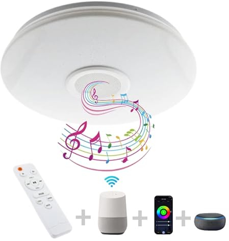 LEDUNI ® Lamparas de Techo Dormitorio Plafon con altavoz 30W LED Bluetooth3000K-6500K, Lamparas de Techo Ajustable RGB y Brillo, para Cocina, Dormitorio, Sala de Estar