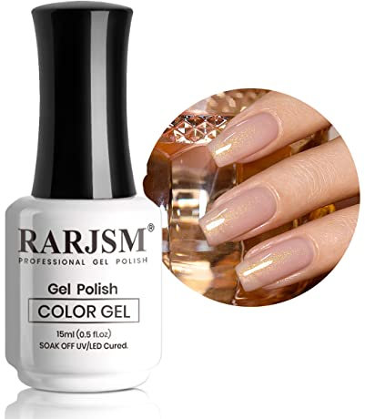 RARJSM Nude Gel Polish Gray Pink Gold Glitter Neutral Color Skin Tone Jelly Shimmer Pigment Gel Nail Polish 15ml Single Bottle Sparkle Pink Natural Soak off UV LED Cured for Home Salon DIY Nail Art