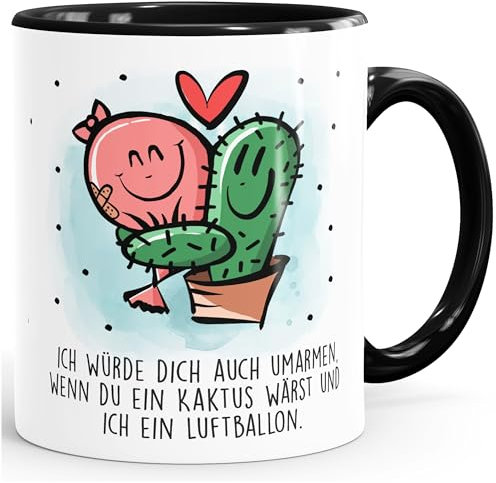 Moonworks® Kaffee-Tasse Kaktus Luftballon Liebe Lustig Geschenk Valentinstag Jahrestag Liebeserklärung Mann Frau weiß-innen-schwarz Keramik-Tasse