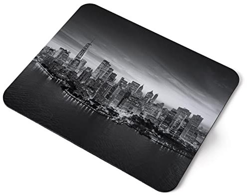 Computer Mouse Mat Pad - BW - New York City Skyline Landscape Home Office PC Desk Accessory Flexible Fabric Top Large 5mm Laptop Desktop Printed Art Ergonomic #43280