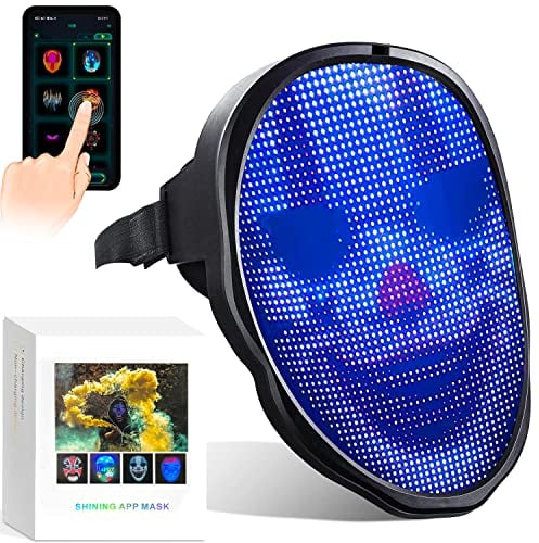 Facemask® | Connected Led Mask | Premium-Qualität | Programmierbarer Bildschirm Bluetooth mit Smartphone | Cosplay | Insolite | Accessoire | Kostüm | Halloween | USB-Ladegerät | 100% Horror