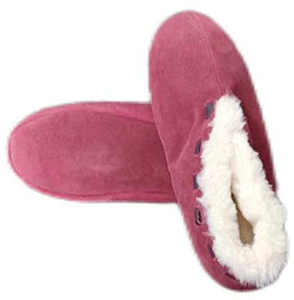 MaxW Winter Hausschuhe für Damen und Herren Plüsch Bettschuhe Weiche Warme Spanische Leder Hausschuhe Kuhfell Mokassins Rote 41