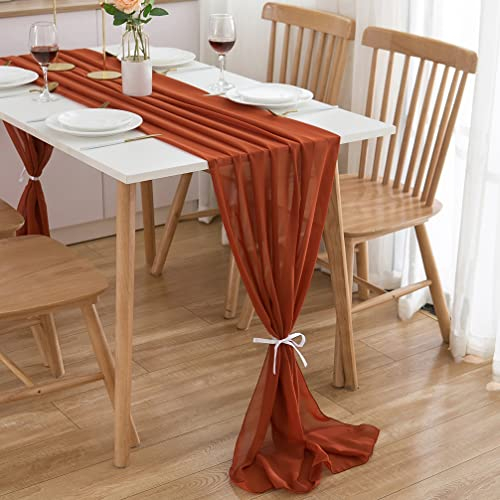 CHUQING Tischläufer Herbst,Chiffon Tisch läufer,70x300 cm Rostrot Tischdeko Herbstlich Tischband 3m Table Runner,Terrakotta