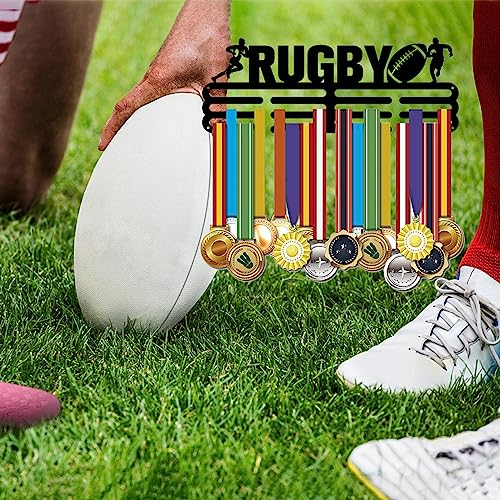 SUPERDANT Medaillenhalter Rugby Muster Medaillen Display Schwarzes Eisen Wandhaken Für Wettbewerb Medaillenhalter Wandbehang 40x15cm