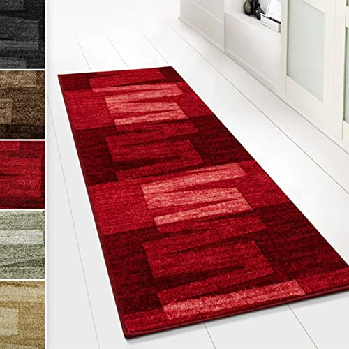Floordirekt Teppichläufer 67 x 500 cm, Via Veneto Rot | maßgefertigter Feinschlingen Teppich Läufer für Küche, Flur & Wohnraum