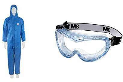 3M Schutzanzug 4530/4530M & Vollsichtschutzbrille Fahrenheit FheitAF – Schutzbrille mit AS, AF & UV Beschichtung – Ideal für das Tragen mit Atemschutzmasken oder Brillen
