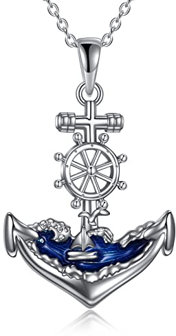 YAFEINI Anker Kette für Damen 925 Sterling Silber Segelboot Möwe Nautische Wellen Halskette Anhänger Anker Schmuck Geschenke für Herren Mädchen