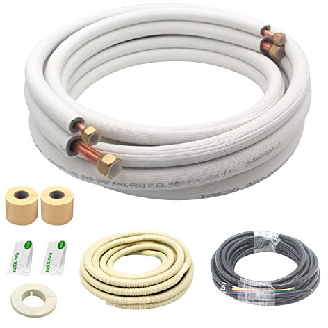 16ft Length Mini Split Line Set,3/8 5/8 OD Copper Pipes Tubing and 3/8 White PE Thickened Insulated Coil with Flared Nuts for Mini Split Air Conditioner HVAC or Heat Pump System. (16Ft(3/8+5/8))