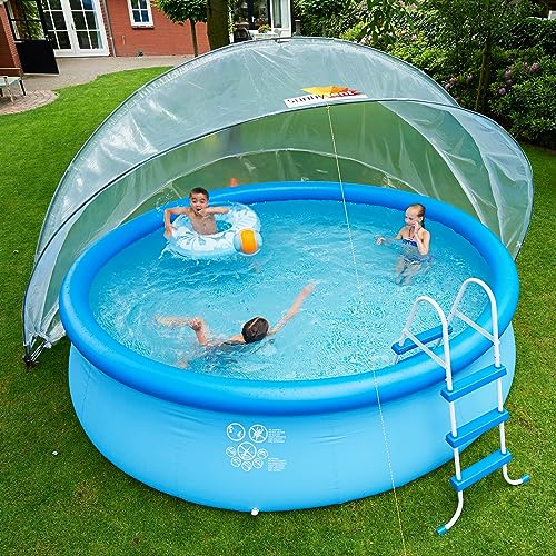 SunnyTent® Dôme Piscine - Ø 440/540 / 590/640 cm - Ronde - Eau de baignade Chaude et Propre - Pas de coûts énergétiques - Qualité européenne - Auvent de Piscine - Tente de Piscine (590 cm)