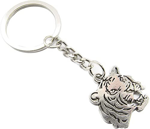 Générique Ancien Porte-clés Tigre en Argent, Pendentif Tigre, Bijoux Animaux, Porte-clés breloque Tigre