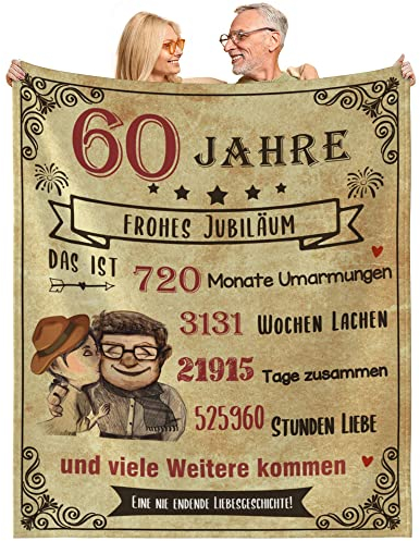 MAST DOO Diamantene Hochzeit Geschenke, 60 Jahre Ehe Geschenk, Geschenk Decke für Frau Männer 60 Jubiläum, Jahrestag Valentinstag Liebe Geschenke, Superweiche Fleecedecke 150x200cm