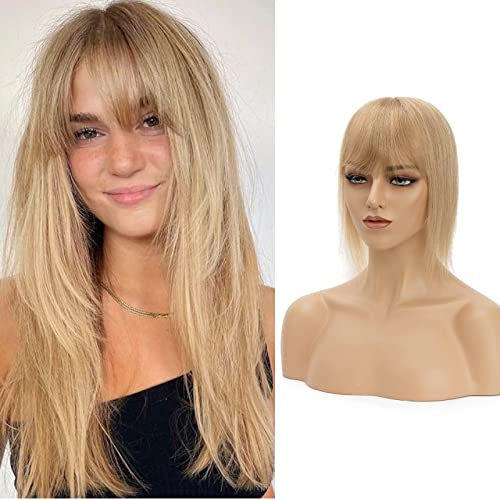 Silk-co Haarteile Topper mit Fransen Dunkelblond, Clip In Extensions Echthaar, Toupet Remy Echthaar Haarverlängerung für Frauen