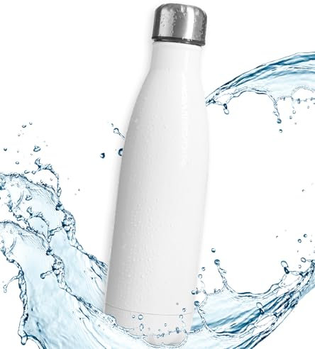 timalo®Thermosflasche Edelstahl hochglanz weiß | auslaufsichere Trinkflasche Thermoskanne | leichte Isolierflasche für warme und kalte Getränke | BPA-frei 750mL | weiss
