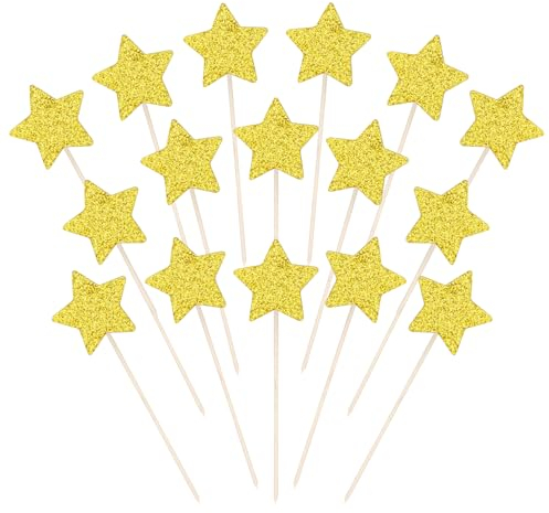 Star Cake Toppers, Christmas Cake Topper, Glitter Star Cupcake Picks, 16PCS Twinkle Stars Cake Toppers for Wedding Engagement Bridal Shower Birthday Party Cake Decorations Supplies Y9CFXXCP (Gold)