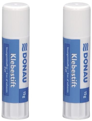 DONAU Original Klebestift 15 g / 1 Stück/Weiss/und Kinderfreundlicher Kleber für Kunst und Bastelarbeiten/ohne Lösungsmittel Wasserlöslich/für Schule Bürobedarf (Packung mit 2)