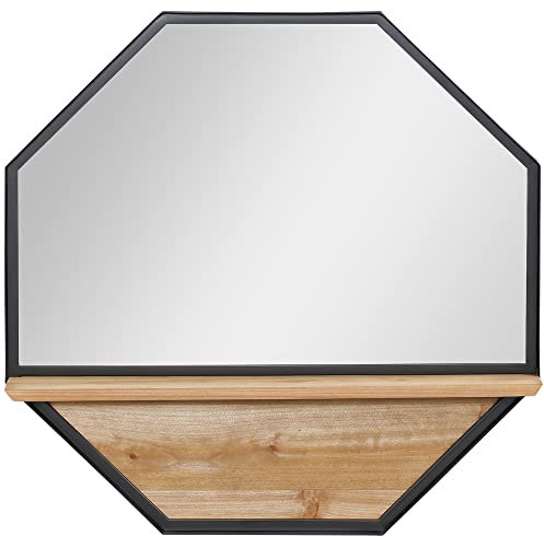 HOMCOM Espejo Decorativo Octágono de Pared 61x61 cm Con Estante de Madera de Almacenamiento para Salón Dormitorio Entrada Negro