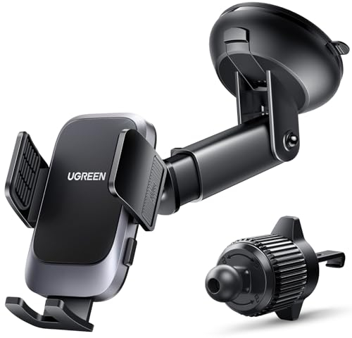 UGREEN Car Phone Holder, 2025 Upgraded Windscreen Dashboard Air Vent Car Phone Mount, Mobile Phone Holder for Cars Suction Cup Compatible with iPhone 16 15 14 13 12 11 Pro Max Smartphone