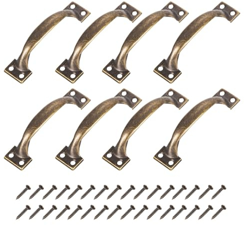 QUARKZMAN 8Pcs 5 Pulgadas Manija de Puerta de Metal Vintage Tiradores | de Cajón de Muebles Vintage, con Tornillos, para Armario de Cocina Puerta de Bronce
