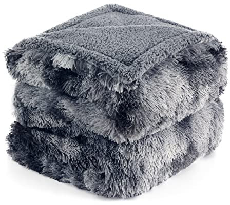 BEDSURE wasserdichte Hundedecke für große Hunde - 152 x 203 cm Langer Plüsch Hundedecke waschbar, Haustier Decke flauschig und weich, Schutzdecke Hundesofa, Batik-Grau