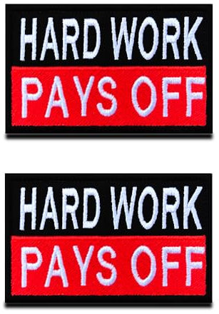 2 Stück Hard Work Pays Off Bestickte Applikation Lustiges Biker Fun Moral Patches für Taktische Airsoft Cosplay Paintball Kleidung Rucksack Uniform Hunde Weste