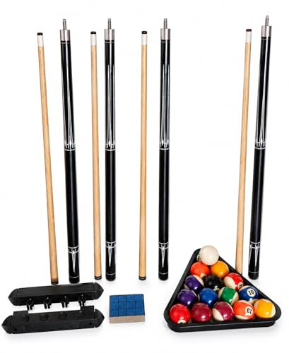 Billard Komplett Set mit 4 Queues, Kugeln 57 mm, Triangel | 12x Master Kreide, Wandhalterung, Für Hobbyraum, Vereinsheim und Freizeitbereich