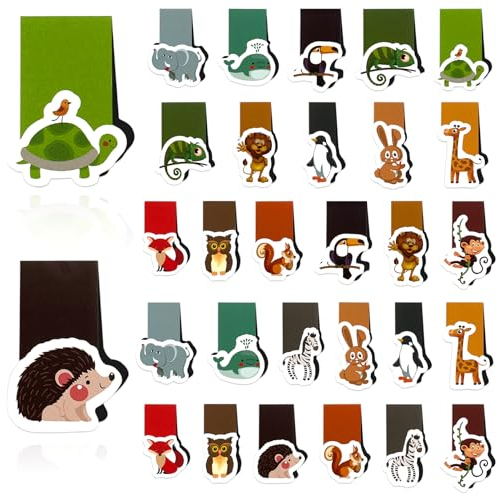 Lets Joy Magnetische Lesezeichen, 30 Stück Magnetische Lesezeichen Tiere, Magnet Seiten Markierungen, Bunt Süsse Tiere Lesebriefpapier Geschenke