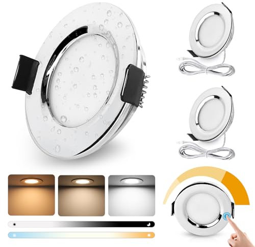 GeyouLux LED Einbaustrahler 12V Dimmbar Touch-Control, 3000K-4000K-6000K LED Spot 12V,IP44 Einbauleuchten, 3W Einbauspots 58-62mm für Wohnmobil Wohnwagen Kleiderschrank, Chrom 3er Set