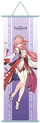 Genshin Impact Anime-Figur, Wandrolle, Poster, Spielrolle, Merch, Anime-Posteraufhänger, Anime-Wanddekoration, Poster, 27,5 x 9,8 Zoll, Rahmen (yae miko)