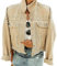 FYHTC Damen Modische Kurze Jeansjacke mit Revers, Langen Ärmeln Button Down Jeansjacke mit Nieten Mantel(Beige,Large)