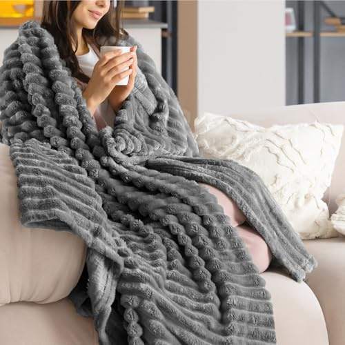 Dreamzie Kuscheldecke Flauschig, Fleecedecke 220x270 cm, Flanell Sofadecke, Weiche Warme Decken Für Bett und Couch, Dunkelgrau Blanket