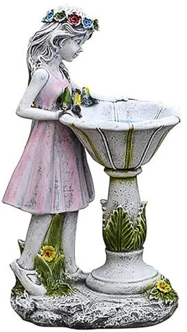 Fontaine solaire en forme de fée en résine - Lampe de sol décorative d'extérieur - Lampe de projection de jardin - Pour patio, cour, pelouse, porche, décoration artistique, pendaison de crémaillère, N