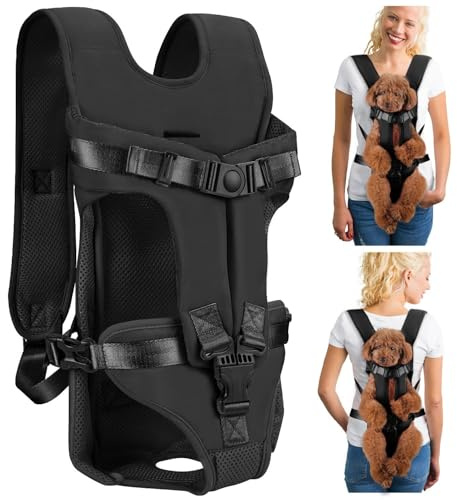 Dog Carrier Backpacks, Adjustable Dog Backpack Carrier, Legs Out Easy-fit Dog Chest Bag for Medium Small Dogs, Hands Free Dog Front Carrier for Hiking, Cycling（Black L）