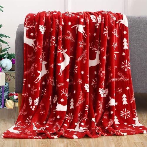 Mateju Kuscheldecke Fleecedecke Flanell Decke Weihnachten, Flauschig Wohndecke Decke Couch als Wohn Überwurf Mikrofaser Tagesdecke Sofadecke Blanket Für Bett Sofa (70x100cm,Rot)