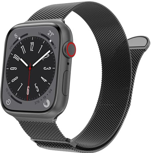 Kompatibel mit Apple Watch Armband 38mm 40mm 41mm 42mm für Frauen Männ Magnetisch Metall Edelstahl Ersatzarmband Armbänder für iWatch Armband Series 11 10 9 8 7 6 5 4 3 SE, Schwarz