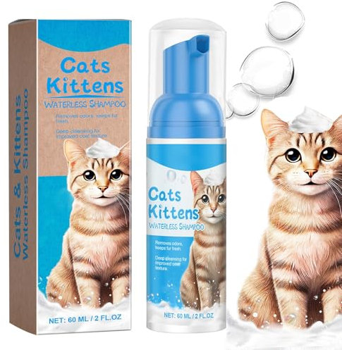 Generisch Wasserloses Schaum Shampoo für Katzen, Kein Spülschaum Trocken Shampoo für Katzen, Eliminiert Gerüche, Sanftes Anti-Jucken, Kein Spülschaum Bad für Langhaarkatzen (1PC, 60ml)