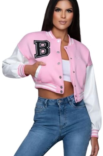 Divadames Damen Varsity Jacke Letterman Baseballjacke, rose, 38