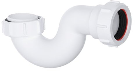 PlumbEZ Shallow P Trap 40mm (1.1/2 Inch) Bath Trap/Shower Trap with Universal Outlet, White Shallow Bath Trap and Bath Waste Pipe Solution