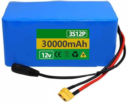 Batterie au Lithium 12V 20Ah 30Ah Batterie de Remplacement de Grande capacité 12V 20Ah 30Ah Batterie Lithium-ION étanche avec Chargeur pour 500W Moteu[Classe énergétique A] 12V 20AH,XT60