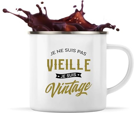 Otshirt Tasse Métal Je Suis Vintage | 360 ml Mug Émaillé Métallique | Idée Cadeau Humour Drôle Marrant Original Anniversaire Fête