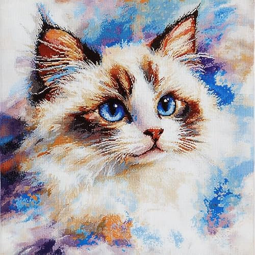 WallustrioaW Kit de Coussin avec Crochet à Loquet Animaux mignons,chat siamois,Kit Coussin au Point Noué,création de Tapis et Canvas,Kit Tapis Point Noué,43x43cm