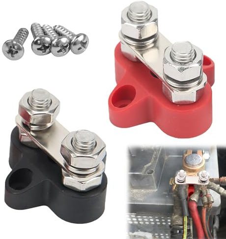 keyxer 2 Stück Anschlussbolzen M8 Doppelt Batterieklemmenblöcke 12V - 48V, Sammelschiene Stromverteiler 12V, Sammelschiene 12V Busbar für Wohnwagen Campingboot(Schwarz und Rot)